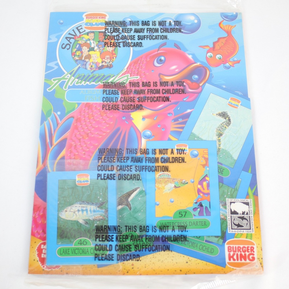 Vintage Burger King Kids Club Save The Animals Album 4 Fish Sealed 1990s Cards